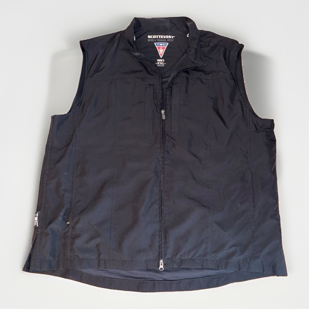 SCOTTeVEST Men's RFID Travel Vest TEC Black Size: XXL Full Zip, Zip Pockets